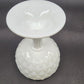 Indiana Milk Glass Pedestal Bowl 7"d x 9" Duette Pattern Quilted Ruffled