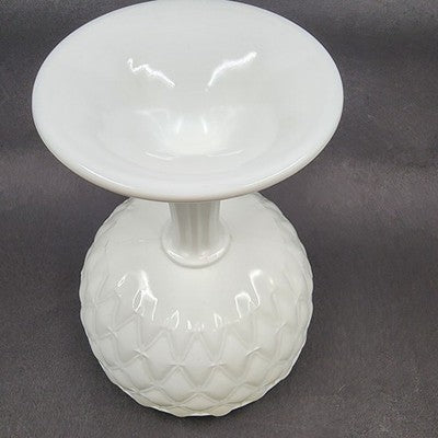 Indiana Milk Glass Pedestal Bowl 7"d x 9" Duette Pattern Quilted Ruffled