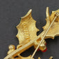 MYLU Christmas Holly Leaf Brooch Green Enamel Red Berry Gold Tone Vintage