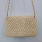Cream Crochet Beaded Evening Bag Chain Strap Shoulder Purse Bohomian Bridal
