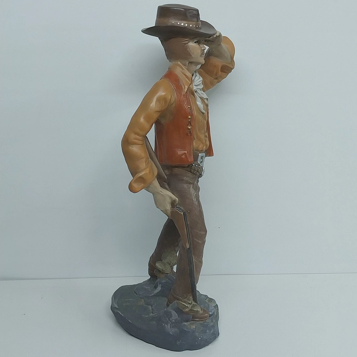Atlantic Mold Cowboy Figurine 24in Ceramic Statue Rifle Revolver Western Vintage
