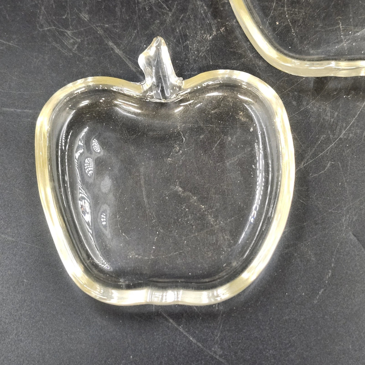 2 Pcs Clear Glass Apple Trinket Jewelry Dishes Candy Nut Serving Bowls 4" Vtg