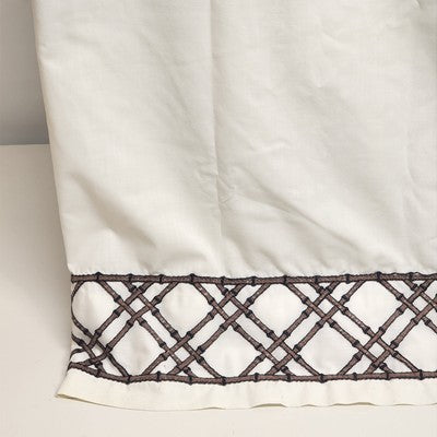 Martex Luxor Solid White Twin Flat Sheet w Embroider Brown Bamboo Lattice Edge
