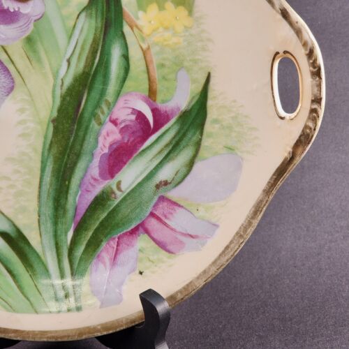 O&EG Royal Austria Porcelain Hand Painted Antique Floral Serving Plate Handles