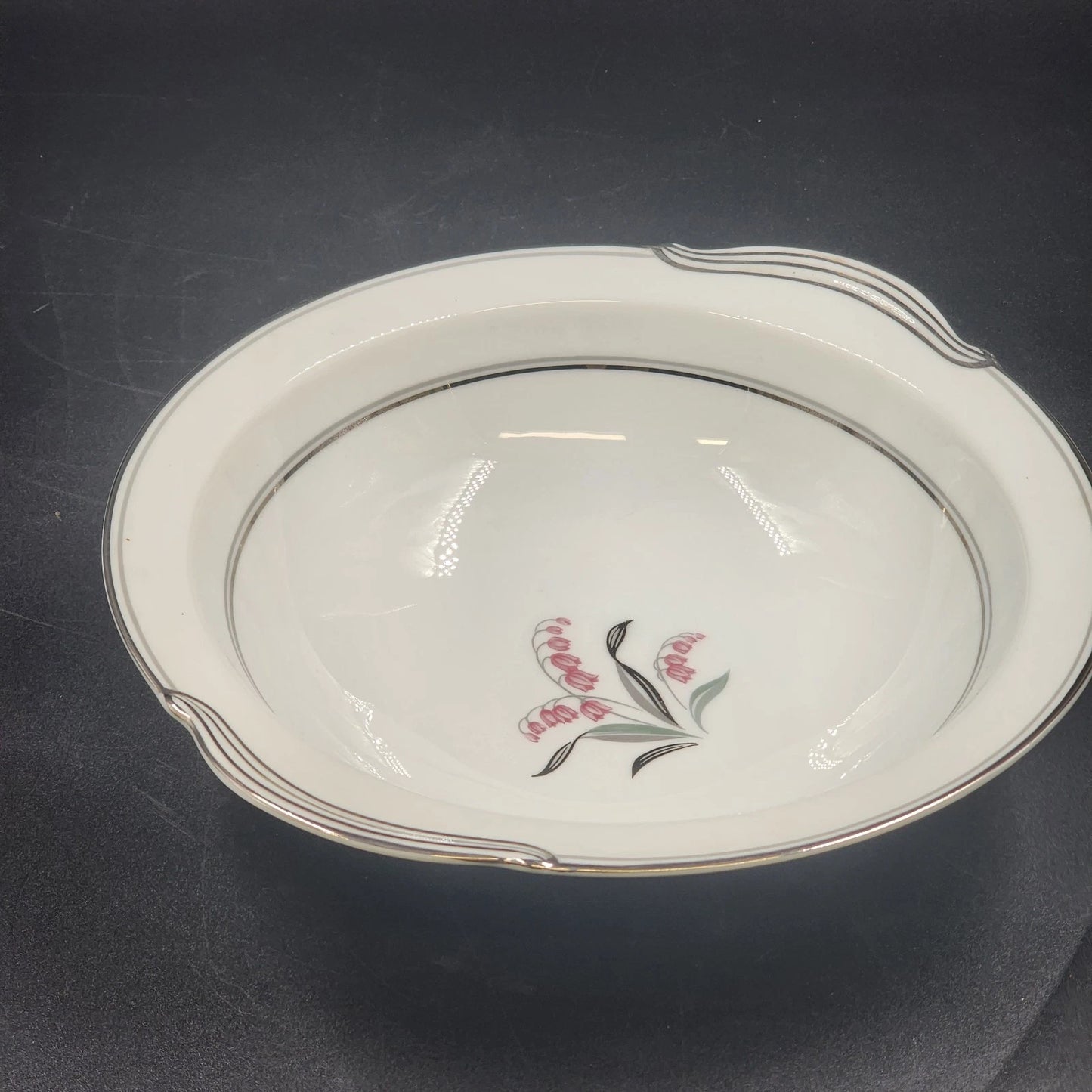 Noritake Crest Round Vegetable Bowl 5421 Lily of the Valley 10" Platinum Trim