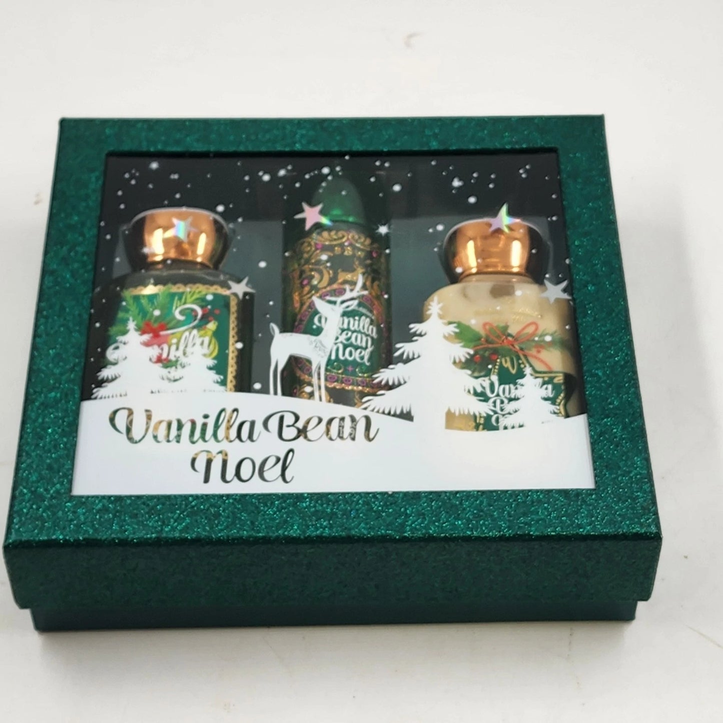 Bath & Body Works Vanilla Bean Noel Gift 3 Pc Lotion Fragrance Mist & Shower Gel