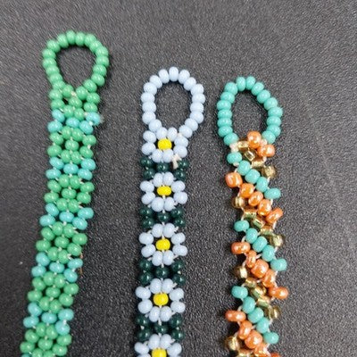 Lot of 3 Seed Beaded Bracelets Daisy Floral Turquoise & Multicolor Pattern 7 in