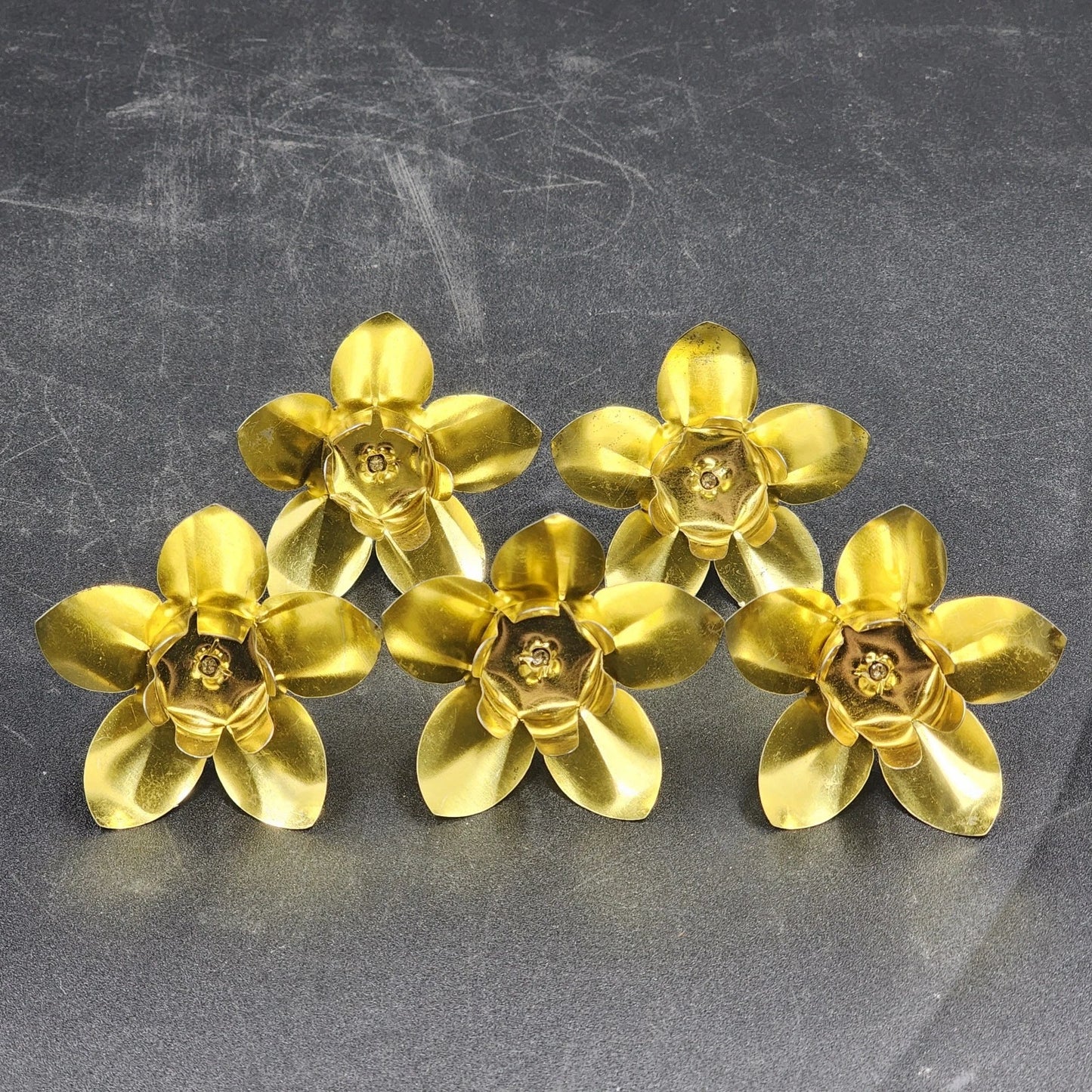 5 Hammered Brass Candle Holders Spike Peg Fit Advent Wreath Floral Pick Crafts Vtg