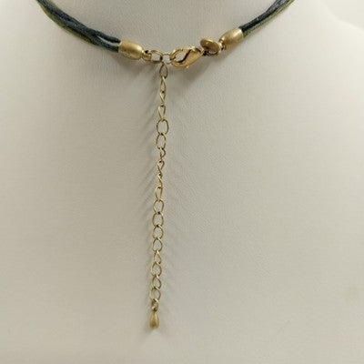 Necklace Liz Sophia Multicolor Stained Glass & Gold Tone Pendant in Corded Chain