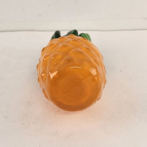 Art Glass Orange Pineapple Green Stem Hand Crafted Decorative Vegetable 6" T