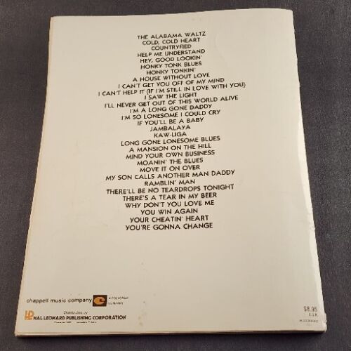The Best of Hank Williams Song Book for Piano Vocal Guitar Vintage 1982 Chappell