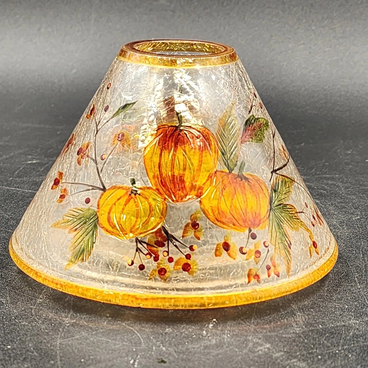 Yankee Candle Large Jar Shade Crackle Glass Pumpkin & Autumn Leaves Fall Holiday