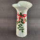 Ribbon and Holly Flower Vase with Leaves and Red Berries and a Red Bow 11½" H