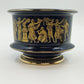 Florentine Italy Footed Pottery Bowl Cobalt Blue Gold Classical 4" Tall x 5.25"d