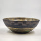 Ochre Green Glazed Pottery Bowl Basket Weave Outer Design Ceramic Lusterware 12"