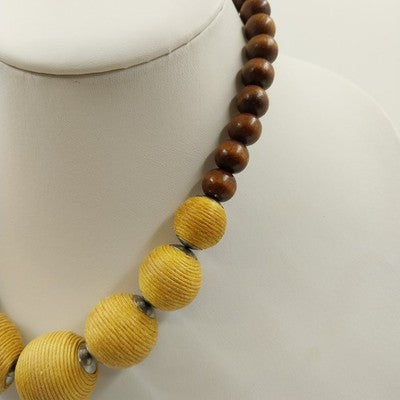 Plunder Design Boho Wood & Cord Wrapped Chunky Beaded Necklace Statement Jewelry