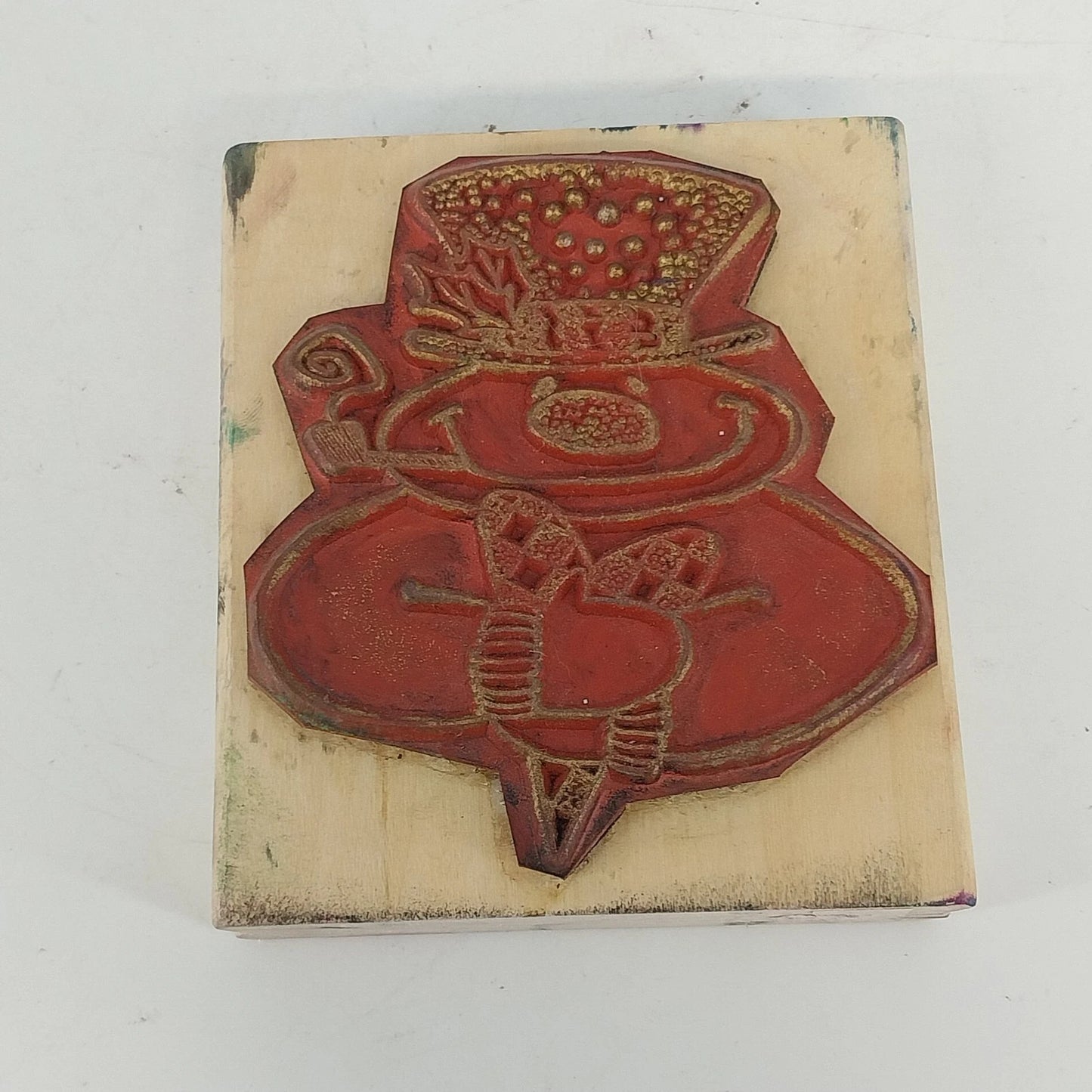 Vintage Christmas Wooden Rubber Stamp Set Snowman Tree Crafts