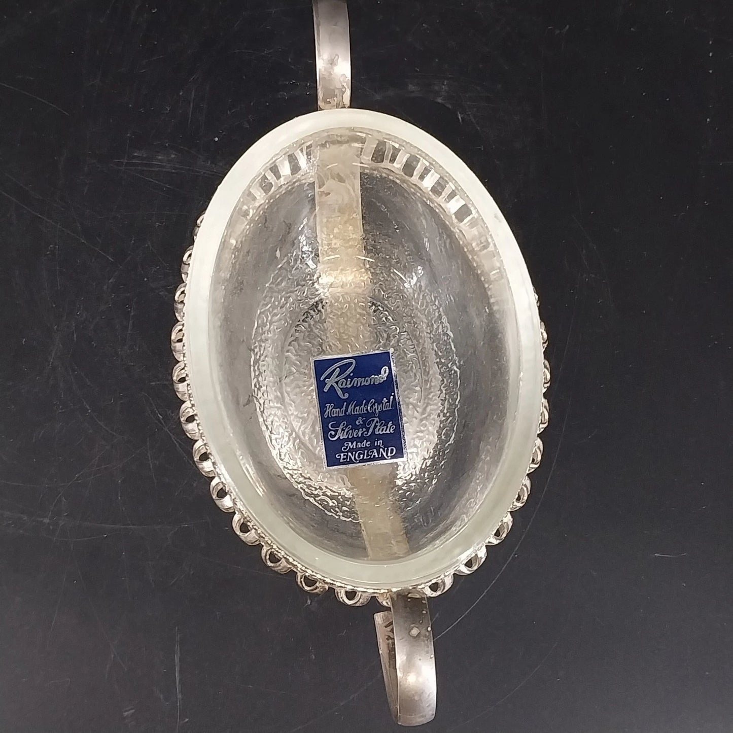 Vintage Raimond Silverplated Crystal Footed Oval Dish Spoon