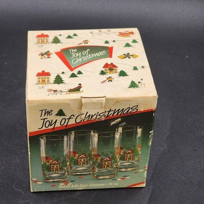 Set Of 4 Hi-Ball Glasses 11oz 5.5" by The Joy Of Christmas Carlton Glass USA NOS