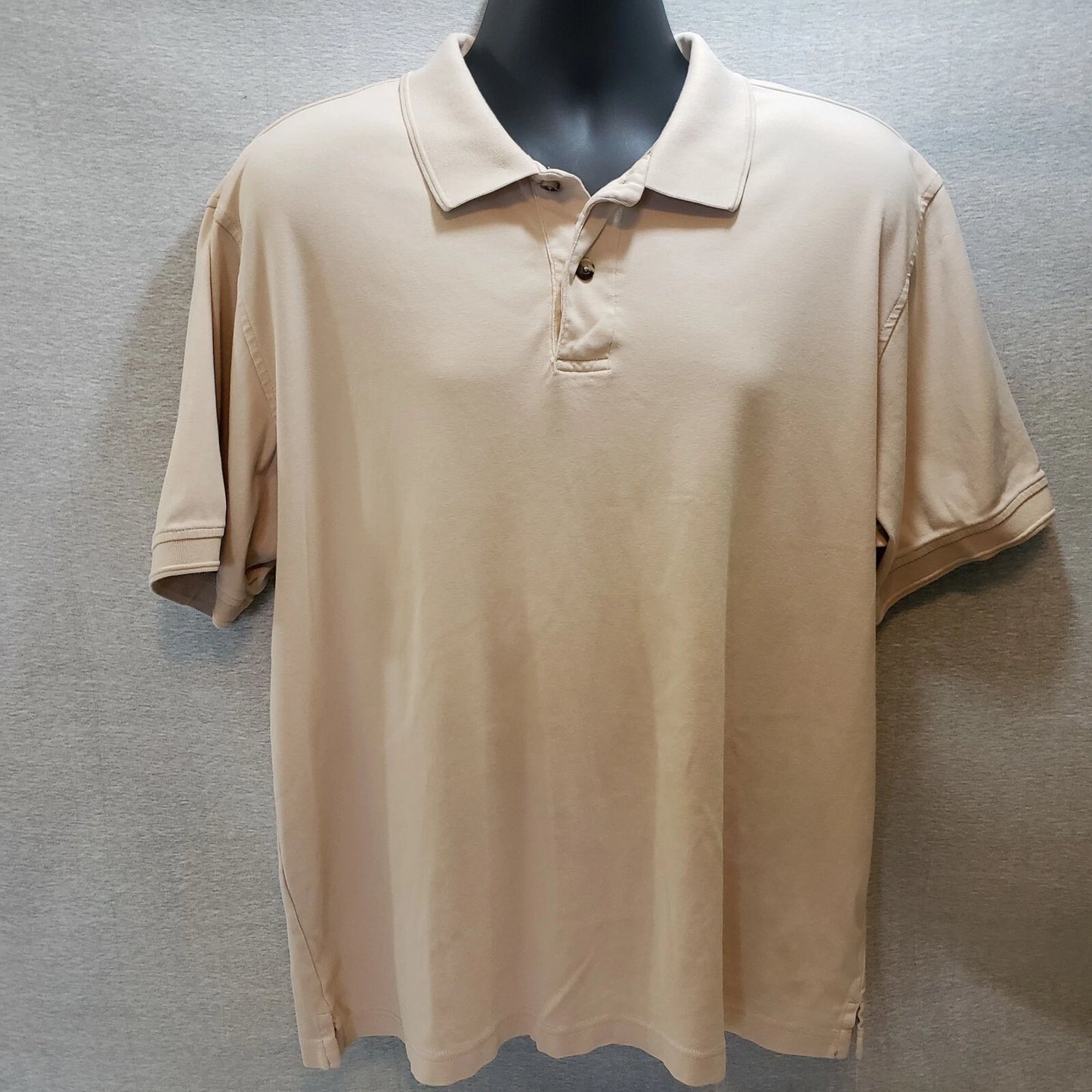 Van Heusen Men XL Beige Cotton Polo Shirt Short Sleeve Rugby