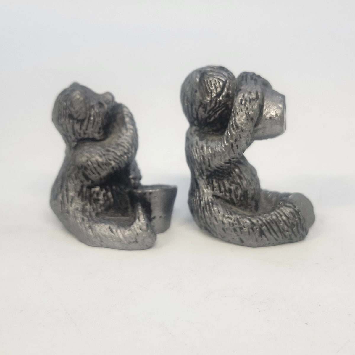 Pewter Bear Figurine Lot 2 Honey Pot See No Evil Miniature 1.5" Textured Fur Vtg