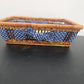 Wicker Wooden Basket Goose Liner Blue Polka Dot Country Kitchen Storage 12"