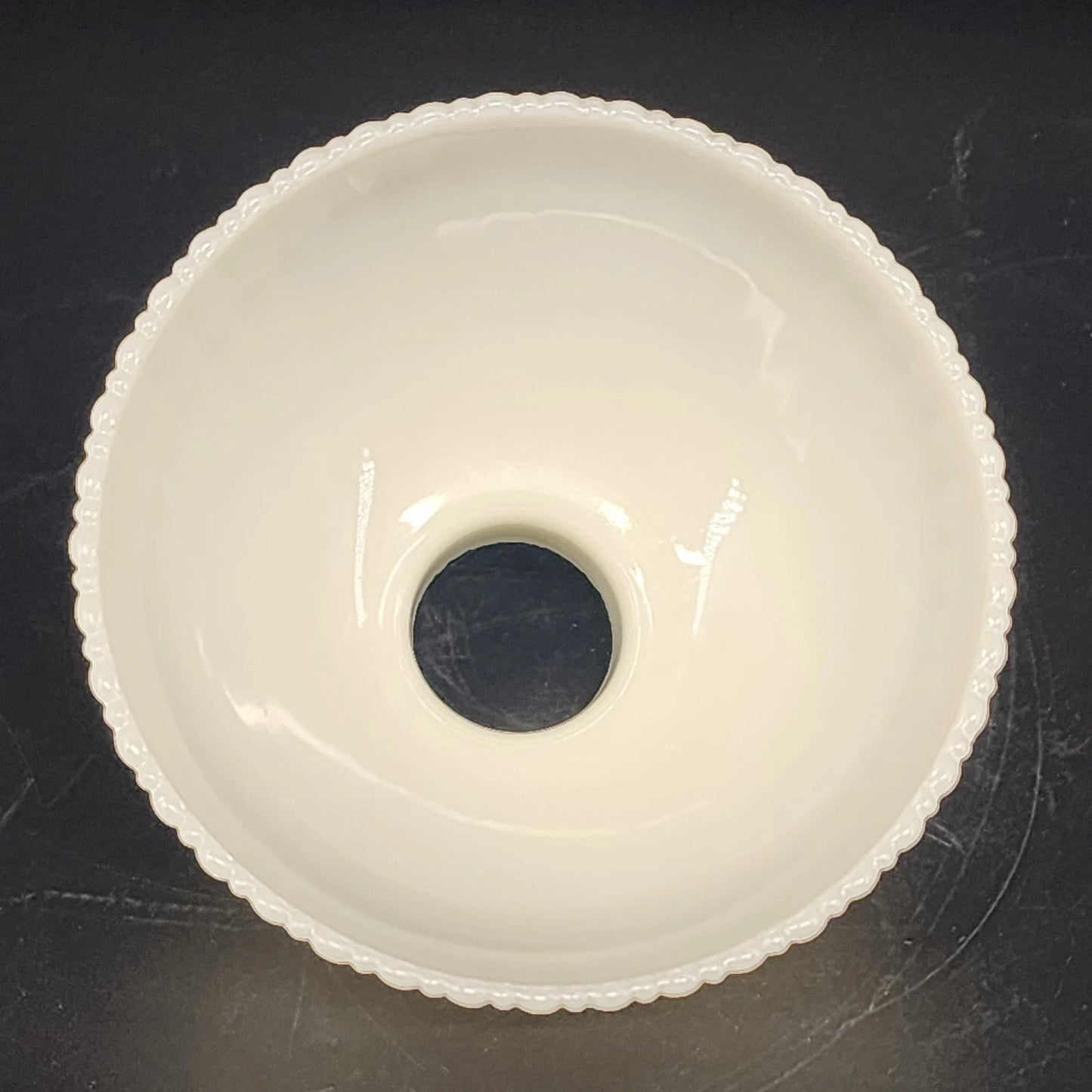 Pressed Milk Glass Ribbed Lamp Slip Shade Scalloped 6" Rim 1.5" Fitter Antique