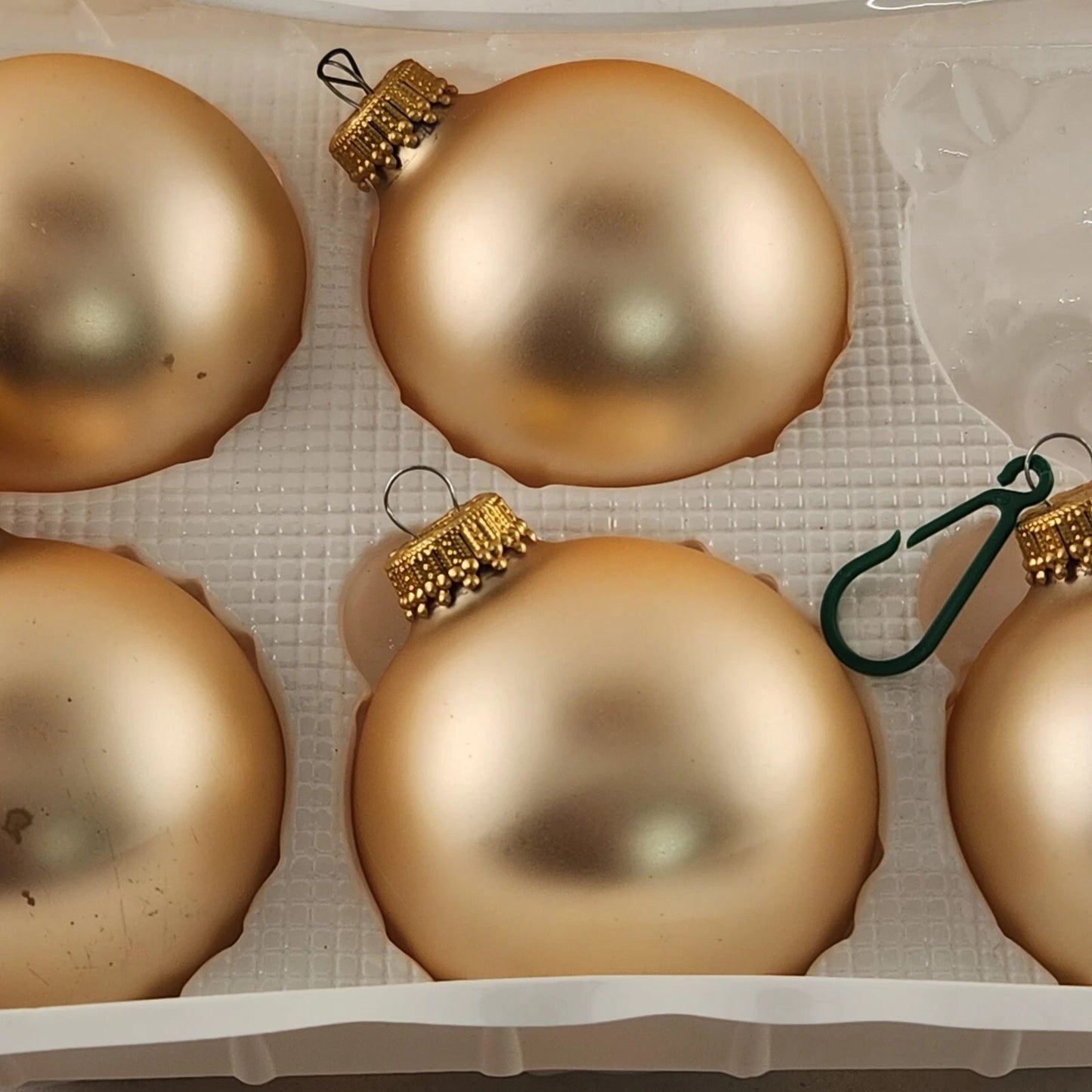 5 Piece Christmas Ornament Glass Krebs Gold Chiffon Crimson Boxed 2.5" Vintage