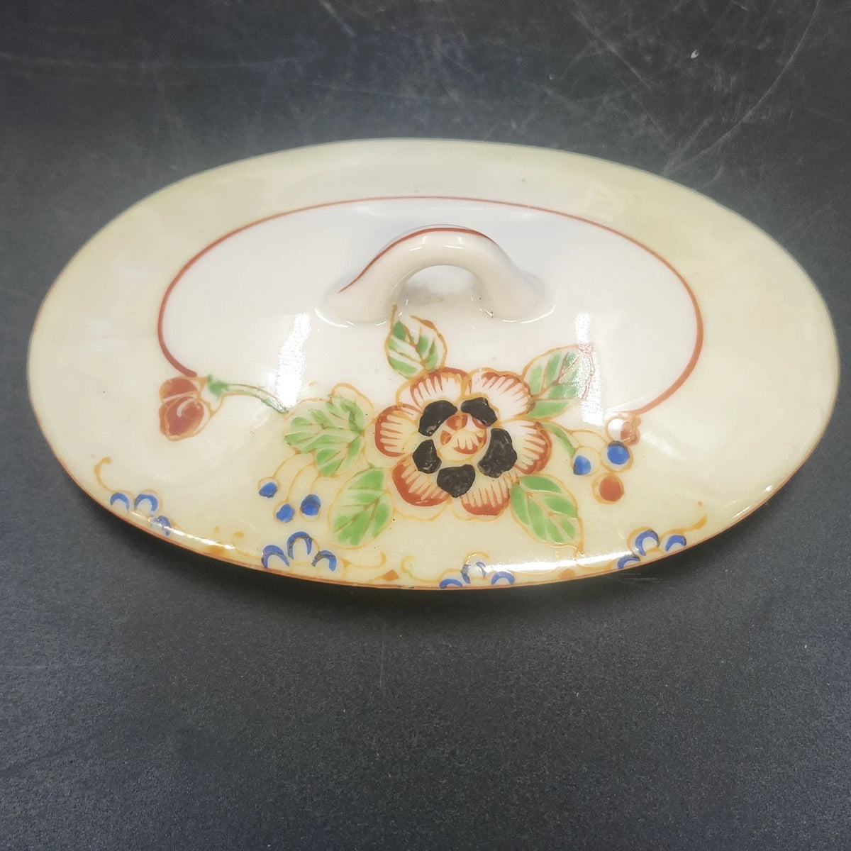 Hand Painted Floral Porcelain Covered Serving Bowl 6.5" Double Handle Japan