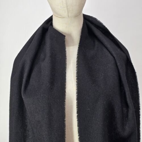 Pure New Lambs Wool Black Neck Scarf 60"x12" Johnstons of Elgin Made in Scotland