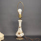 Milk Glass Brass Floral Table Lamp Cast Base 16" Silk Brocade Scallope Shade 11"