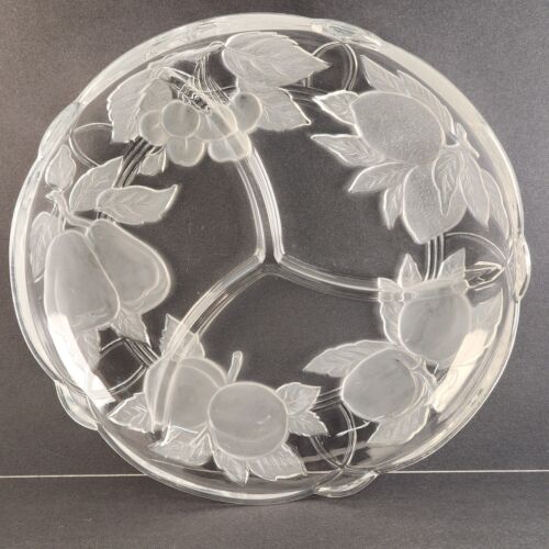 14" Sango Victoria & Beale 3-Part Clear Glass Platter Forbidden Fruit Pattern