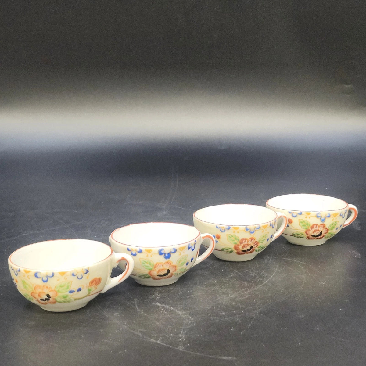 Floral Demitasse Tea Coffee Cups 2.5"d Set of 4 Porcelain Handle Japan Vintage