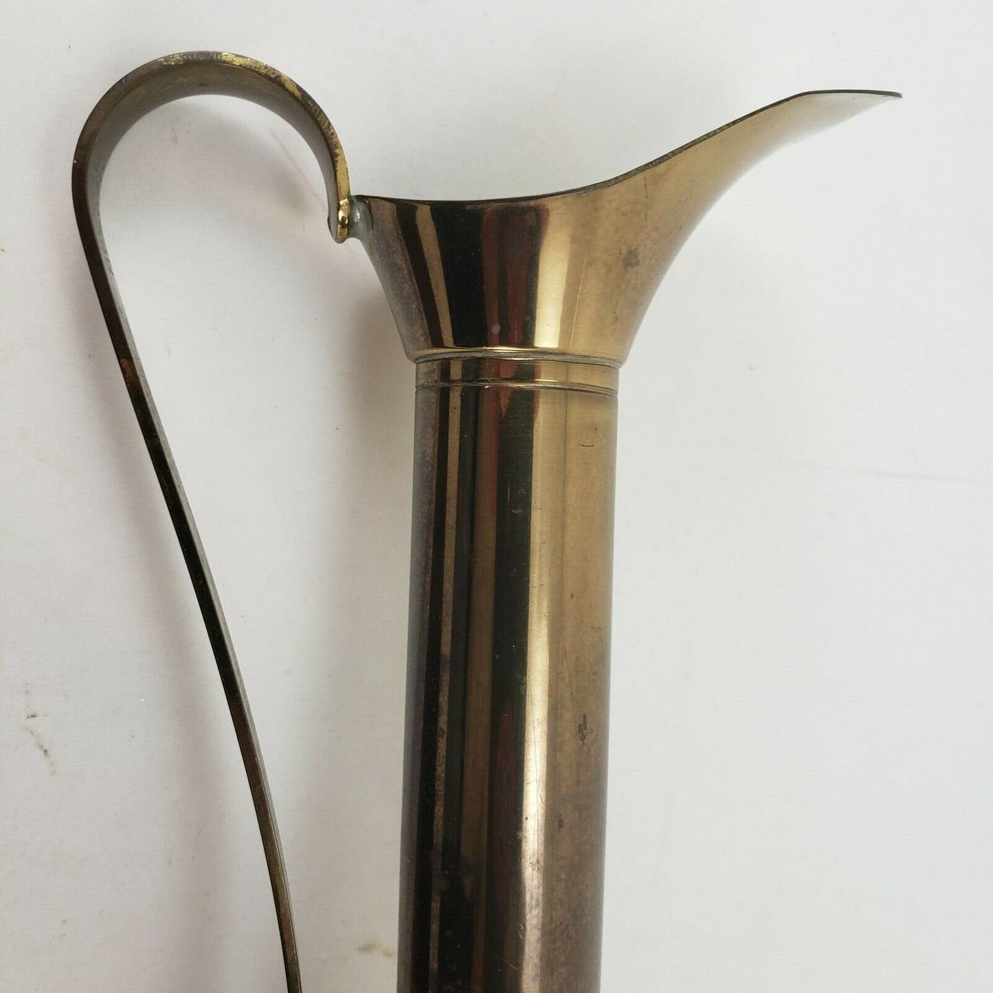 Vintage Brass Enamel Pitcher Ewer Vase Ruffle Winter Tree 11” Slim