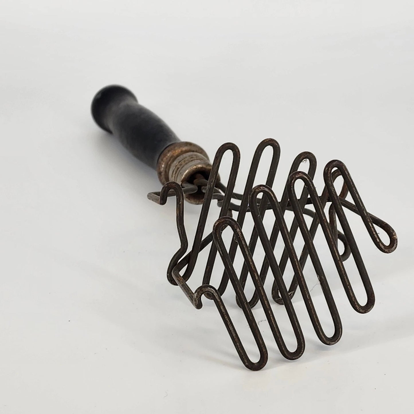 Double Wire Potato Masher Black Wood Handle Spring Action Twisted Wire Vintage