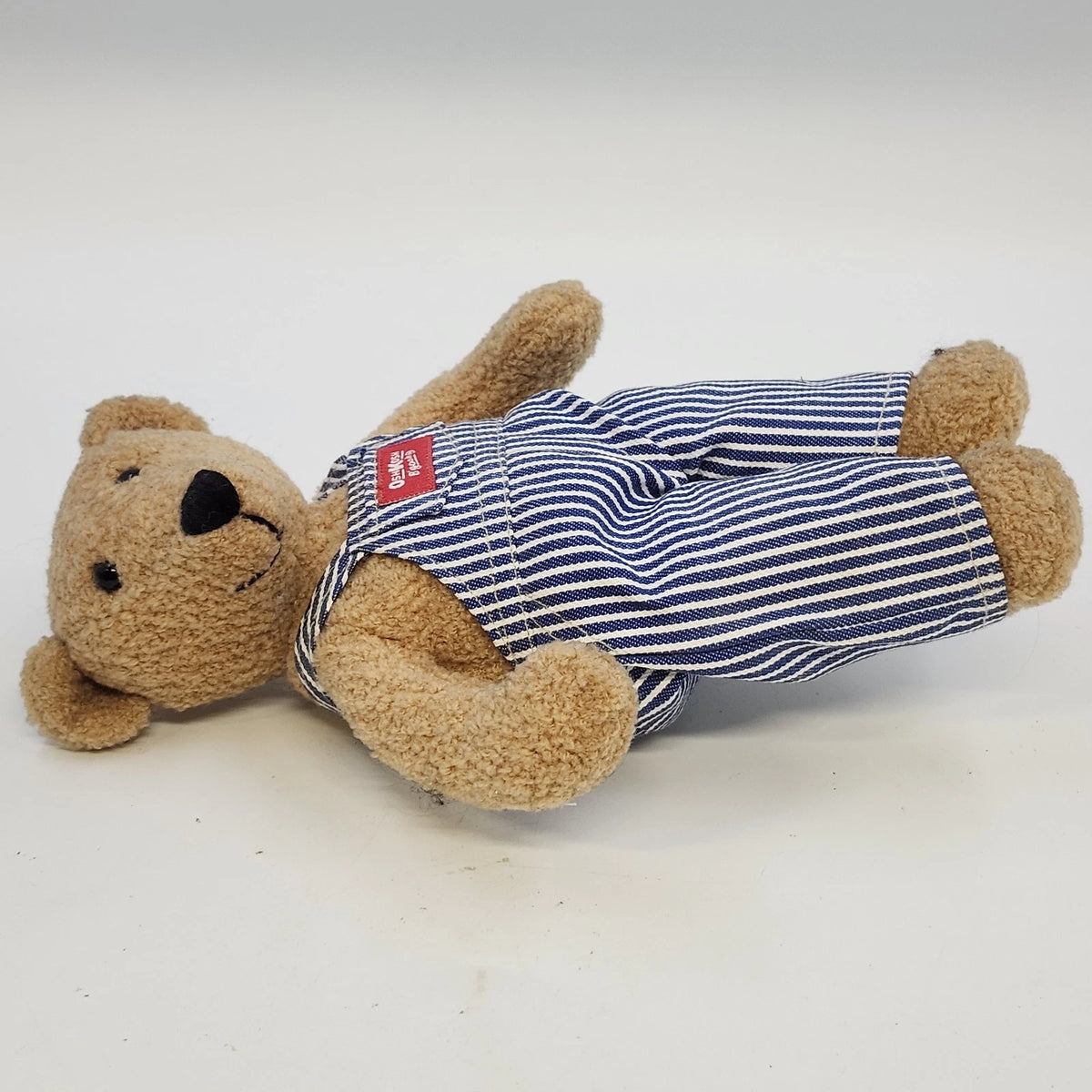 OshKosh B'gosh Teddy Bear Stuffed Plush Hickory Stripe Overalls 12" Vintage 1987