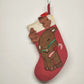 Reindeer Christmas Stocking Red Nose Candy Cane Bell 14.5” Red Dot Pattern Vtg