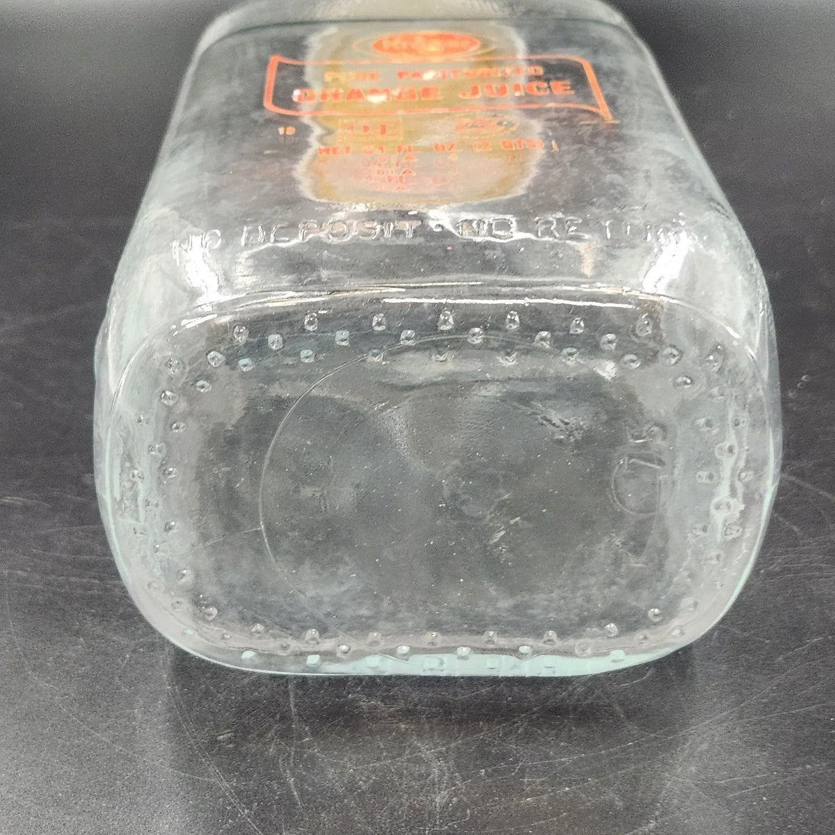 Kroger Orange Juice 64 Oz Empty Glass Bottle ACL Label Original Cap 2 Quart Vtg