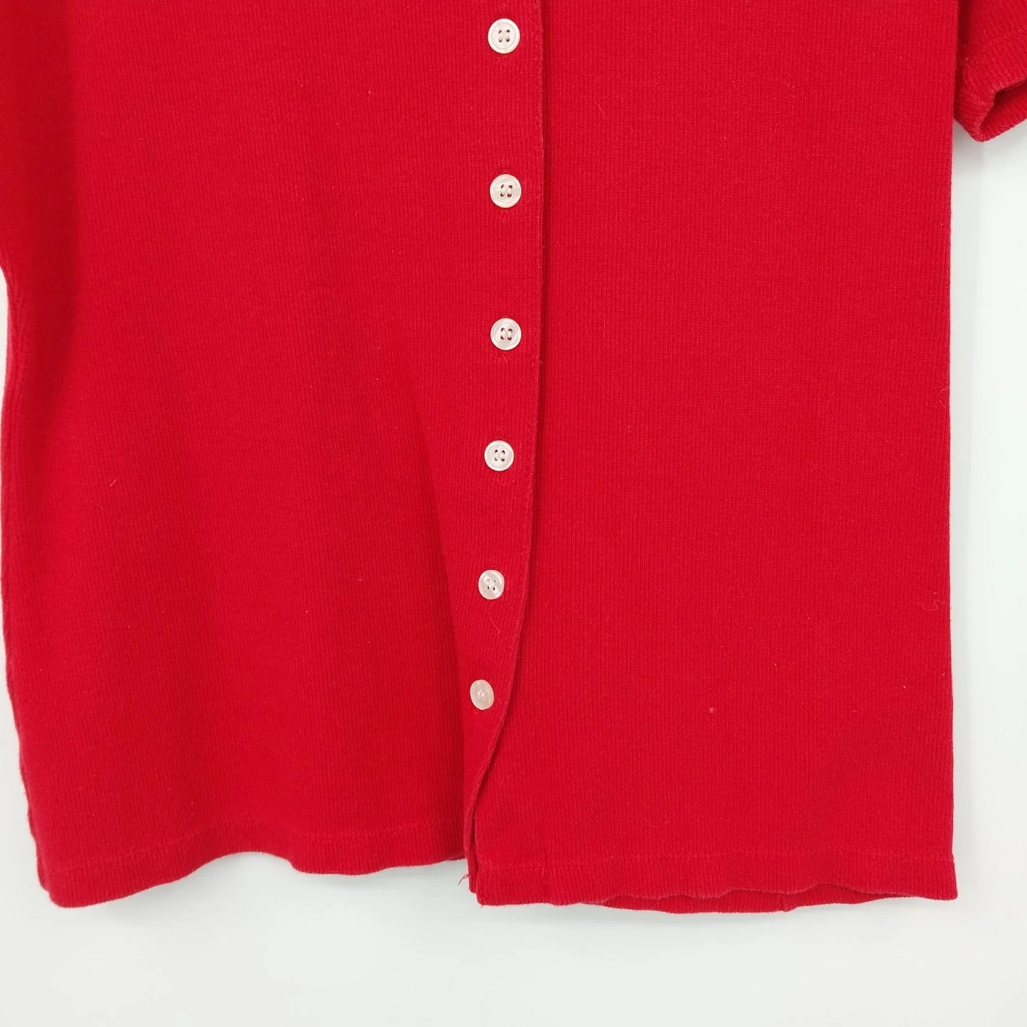 Limited Red Polo Shirt Women Large Cotton Stretch Short Sleeve Button Collar Top