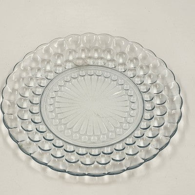 3 Aqua Blue Bubble Anchor Hocking Dinner Plate Depression Crystal Glass 9.5"