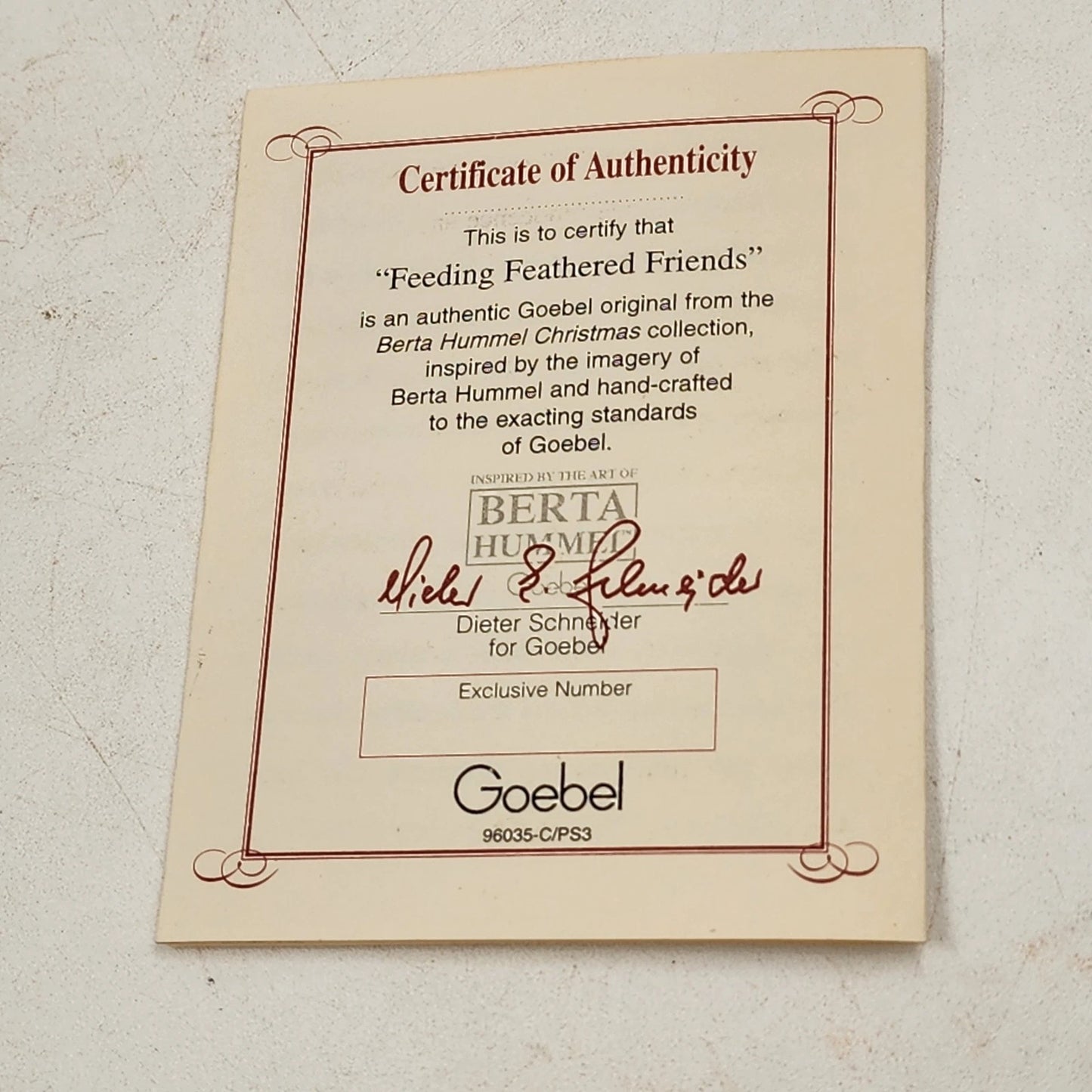 Berta Hummel FEEDING FEATHERED FRIENDS Ornament 1999 Retired Porcelain