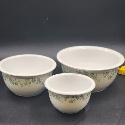 Corelle Callaway Ivy 3pc Mixing Bowl Set 1-2-3 Qt Nesting Heavy Stoneware