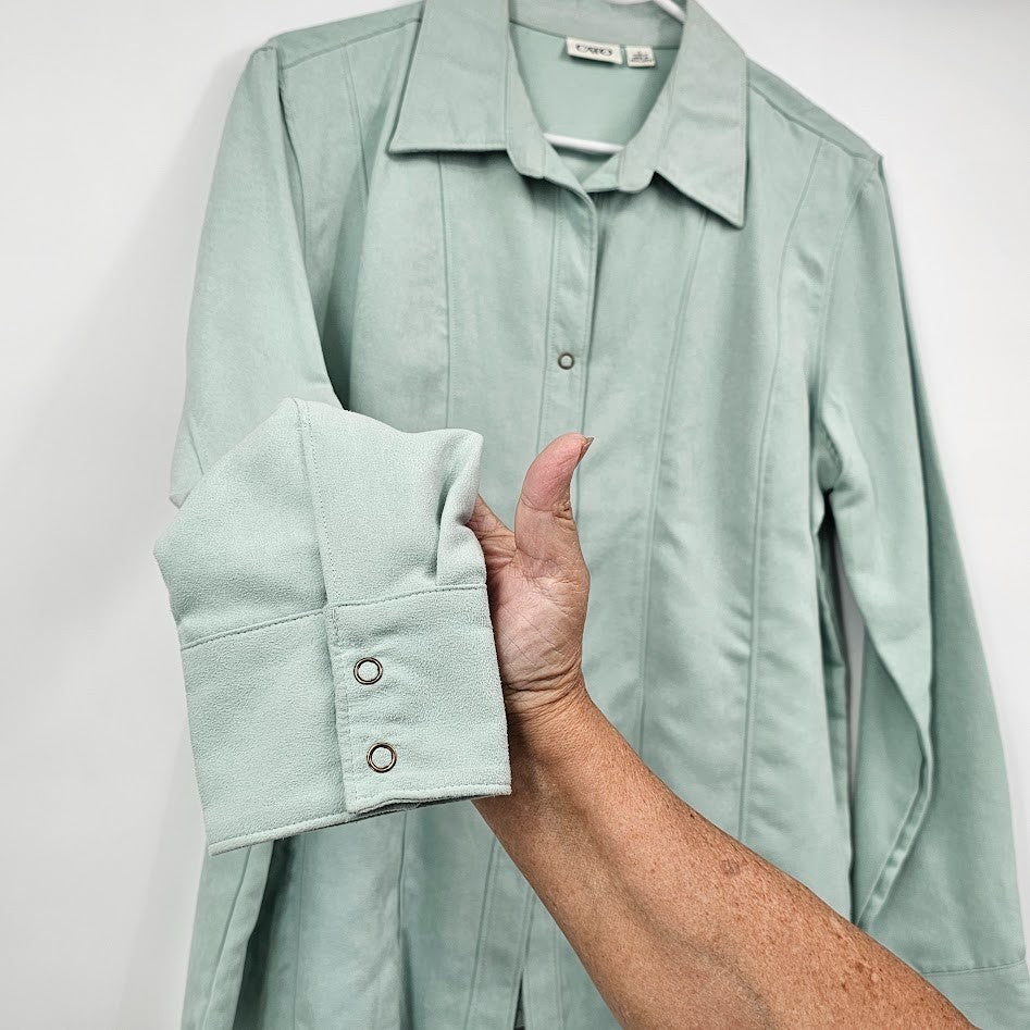 Y2K Cato Fashion Faux Suede Jacket Women’s L Seafoam Green Button Up Retro Blazer