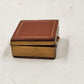 Tan Pill Box Trinket Jewelry Faux Leather Top & Bottom Gold Metal Finish