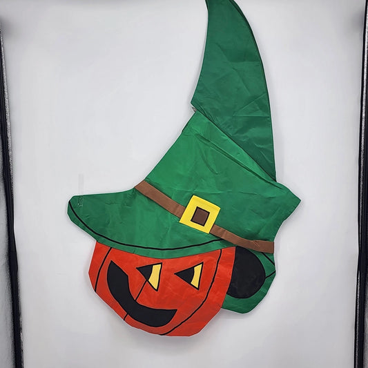 Evergreen Garden Stake Outdoor Halloween Pumpkin Fall w Tricorn Hat Flag Banner