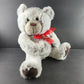 The Petting Zoo White Plush Teddy Bear Red Ribbon BE MERRY 12" Seated 2019