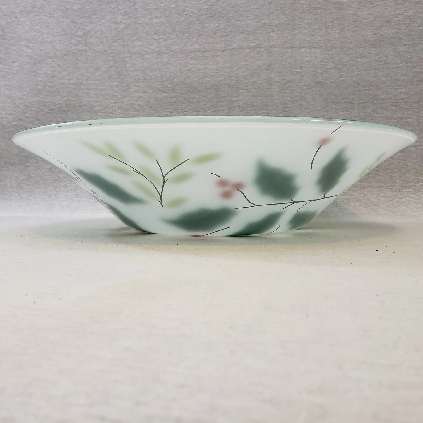 Holly Berry Christmas Large Bowl 14" Raised Berries & Leaves Opaque Glass Vtg