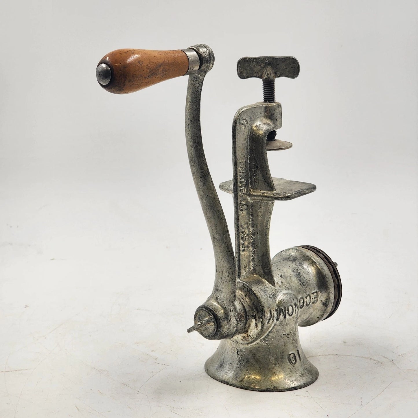 Economy No 10 Cast Iron Meat Grinder 3 Heads Hand Crank Table Clamp