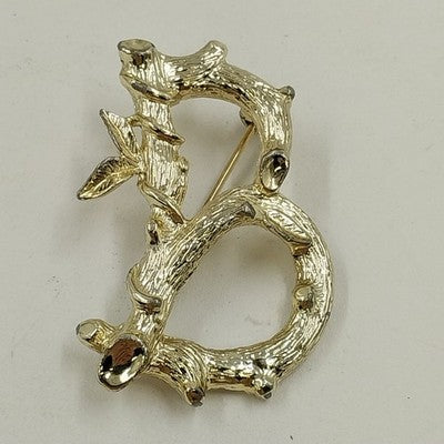 Sarah Coventry Gold Tone Letter B Bamboo Branch Leaf Initial Monogram Brooch