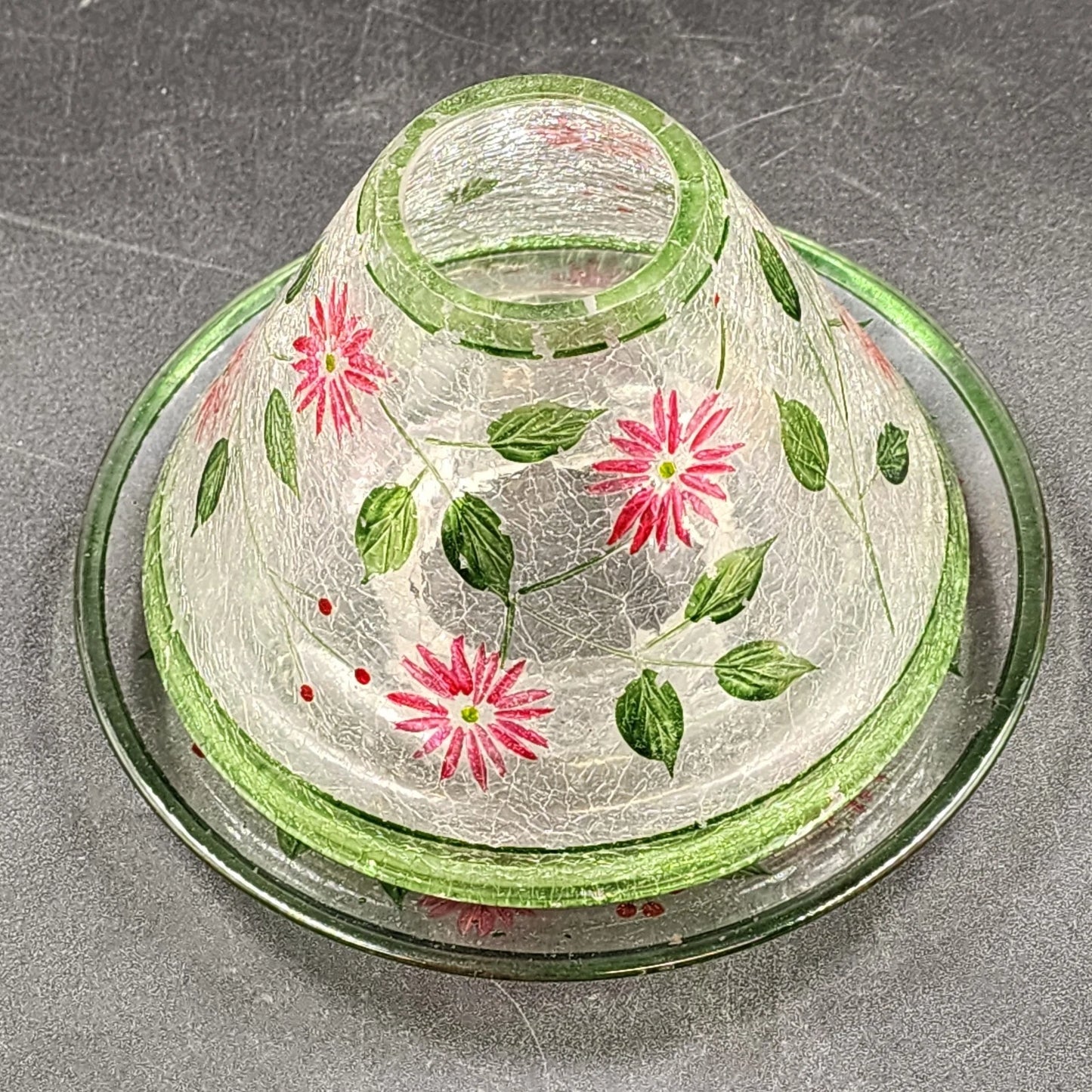 Yankee Candle Shade & Underplate Large Jar Crackle Glass Pink Flower Green Vines